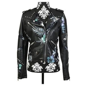 Blank NYC Vegan Leather Floral Moto Jacket Lg